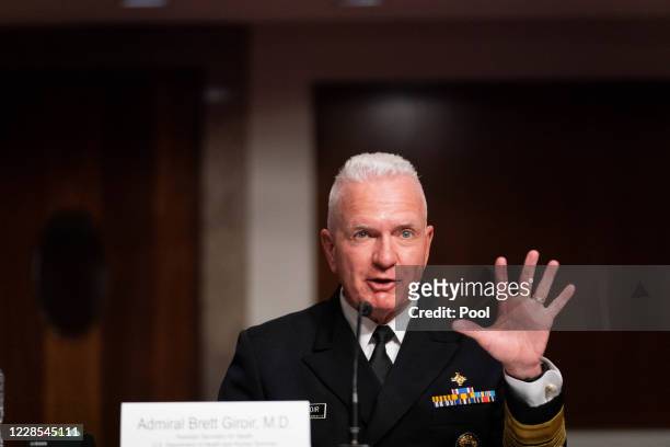 Assistant Secretary of Health and Human Services for Health Adm. Brett Giroir speaks during a hearing of the Senate Appropriations subcommittee...