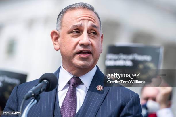 Rep. Gil Cisneros, D-Calif., attends a news conference outside the Capitol to announce the bipartisan I Am Vanessa Guillén Act, on Wednesday,...