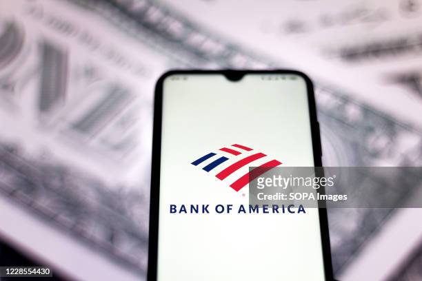 In this photo illustration the Bank of America logo seen displayed on a smartphone.