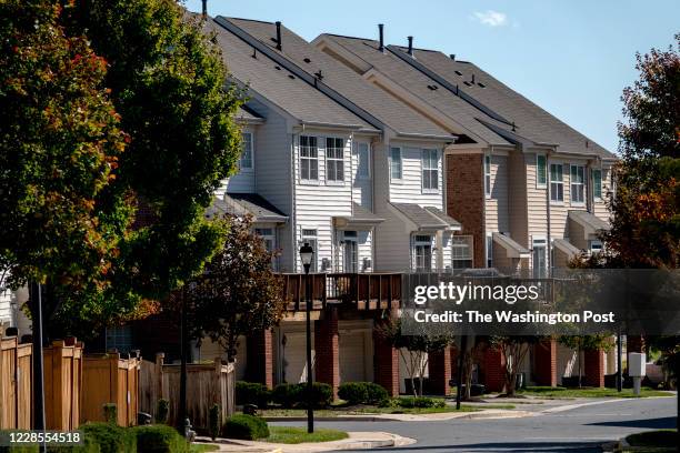 Decks line the rear of homes in the Fairwood Community in Bowie, MD on October 23, 2019.