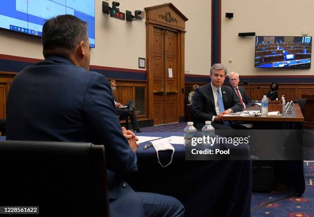 Congressman Mike Garcia of California speaks to FBI Director Christopher Wray at the House Committee during a hearing on 'worldwide threats to the...