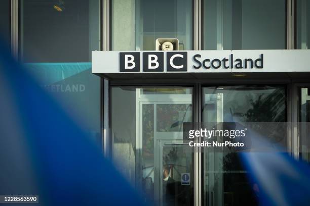 All under one banner members take part in a static Indy Ref2 rally outside the headquarters of BBC Scotland on September 17, 2020 in Glasgow,...