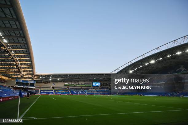 General view of the stadium ahead of the English League Cup second round football match between Brighton and Hove Albion and Portsmouth at the...