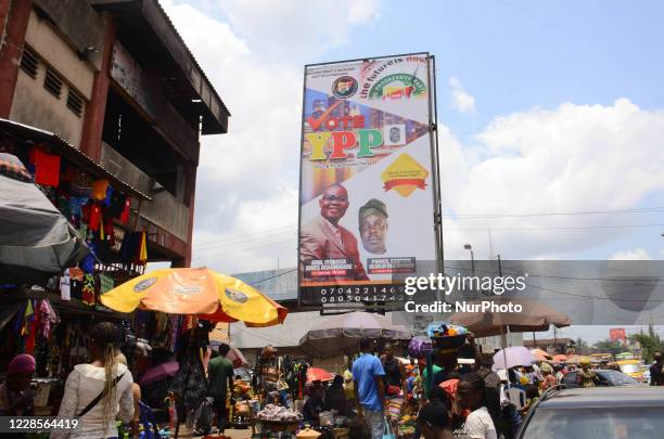Billboard of Young Progressive Party Iyabosa Osagiobare is displayed at Ring Road roundabout, in Benin City, Edo State, on September 17, 2020. Edo...