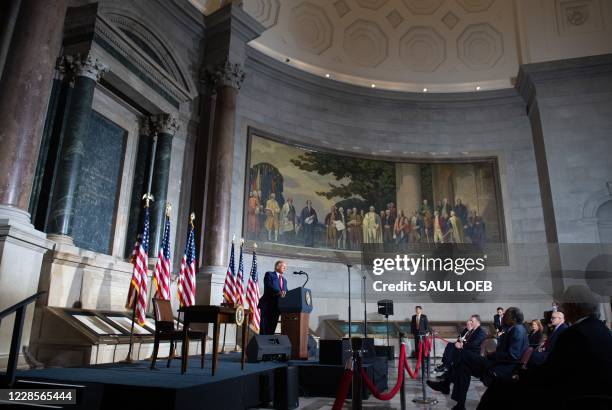 President Donald Trump speaks during the White House Conference on American History at the National Archives in Washington, DC, September 17, 2020.