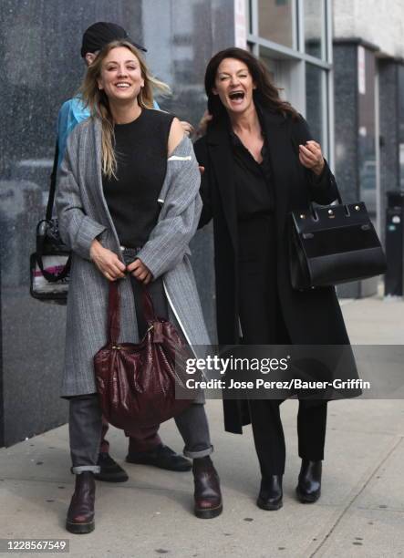 Kaley Cuoco and Michelle Gomez are seen on the set of 'The Flight Attendant' on September 17, 2020 in New York City.