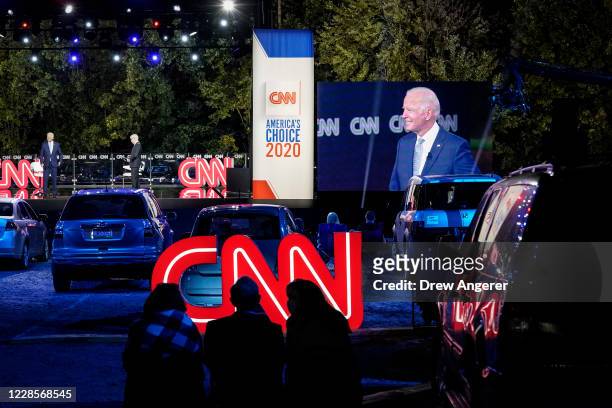 Audience members listen as Democratic presidential nominee and former Vice President Joe Biden participates in a CNN town hall event on September 17,...