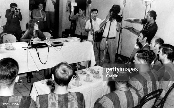 Actress and peace activist Jane Fonda meets American prisoners of war on July 20, 1972 in Hanoi. Fonda's trip to North Vietnam was part of her...