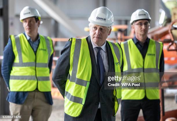 Prime Minister Boris Johnson visits the construction site of the new vaccines Manufacturing and Innovation Centre currently under construction on the...