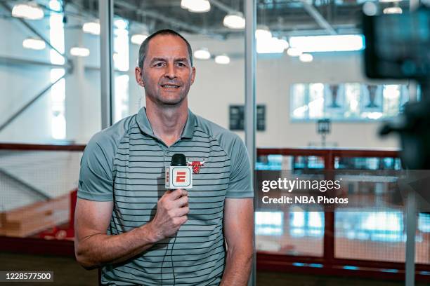 Vice president of basketball operations of the Chicago Bulls, Arturas Karnisovas, is interviewed on August 19, 2020 in Chicago, Illinois. NOTE TO...