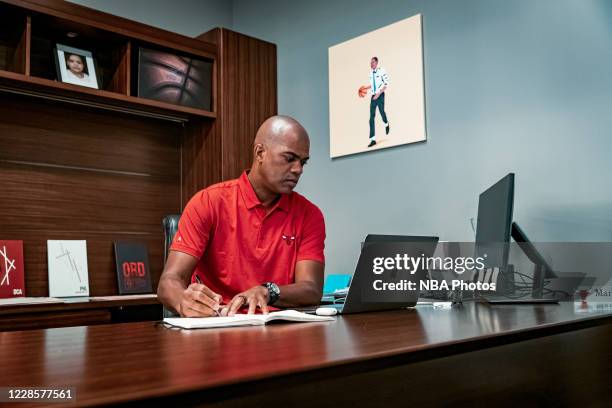 General Manager of the Chicago Bulls Marc Eversley works at his desk on August 19, 2020 in Chicago, Illinois. NOTE TO USER: User expressly...