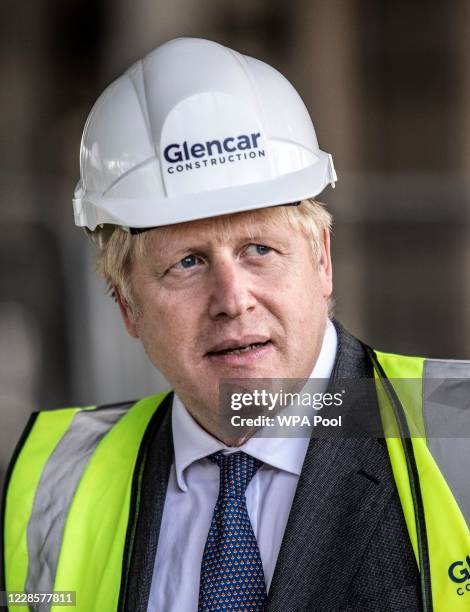 Prime Minister Boris Johnson visits the construction site of the new vaccines Manufacturing and Innovation Centre currently under construction on the...