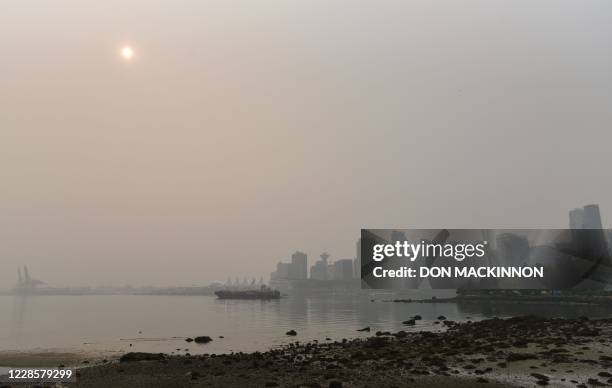 View of the Vancouver, Canada, skyline under a heavy smog from clouds and smoke due to forest fires in Washington, Oregon and California, September...