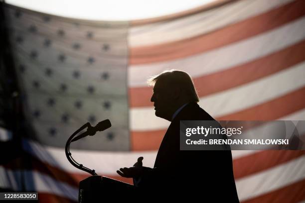 President Donald Trump speaks during a "Great American Comeback" rally at Bemidji Regional Airport in Bemidji, Minnesota, on September 18, 2020.