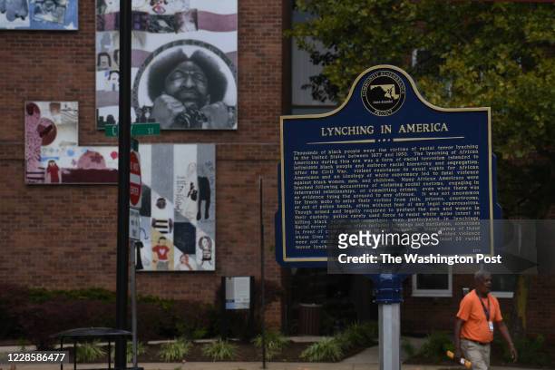 New Historic marker detailing lynching in Anne Arundel County and in America at Whitmore Park on Calvert Street is seen September 17, 2019 in...
