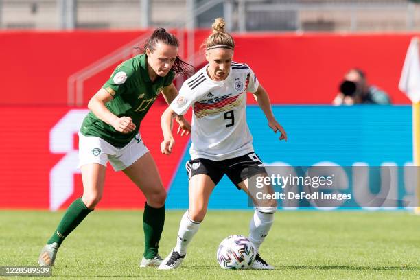 Aine O'Gorman of Republik Irland and Svenja Huth of Germany battle for the ball during the UEFA Women's EURO 2022 Qualifier between Germany Women's...