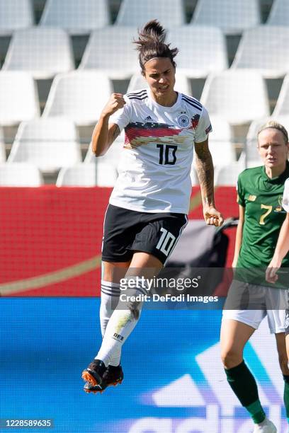 Dzsenifer Marozsan of Germany celebrates after scoring his team's second goal during the UEFA Women's EURO 2022 Qualifier between Germany Women's and...