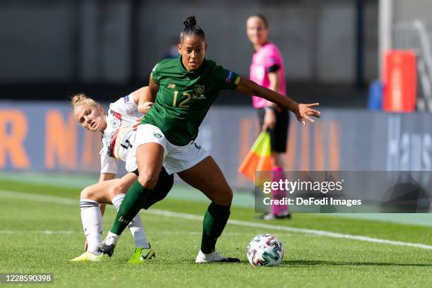 Leonie Maier of Germany and Rianna Lauren Jarrett of Republik Irland battle for the ball during the UEFA Women's EURO 2022 Qualifier between Germany...