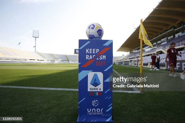General view "Keep racism out" during the Serie A match between ACF Fiorentina and Torino FC at Stadio Artemio Franchi on September 19, 2020 in...