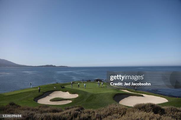 Jim Furyk puts from the 7th hole during round two of the PURE Insurance Championship at the Pebble Beach Golf Links on September 19, 2020 in Pebble...