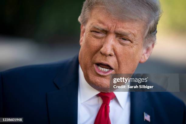 President Donald Trump speaks to members of the press prior to his departure from the White House on September 19, 2020 in Washington, DC. President...