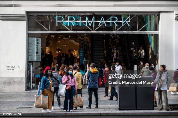 View of the entrance of Primark shop in Gran Via street. Restriction measures to stop the spread of coronavirus will be applied next Monday in the...