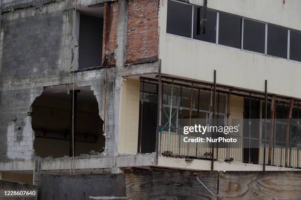 Structural damage to Colegio Rébsamen in Mexico City during the earthquake of September 19, 2017. On September 19, 2020 in Mexico City, Mexico.