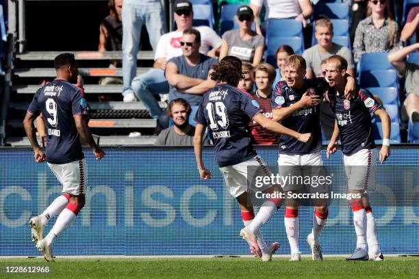 Vaclav Cerny of FC Twente celebrates 0-1 with Danilo Pereira of FC Twente, Ramiz Zerrouki of FC Twente during the Dutch Eredivisie match between...