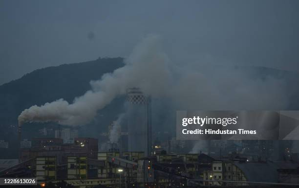 High level of air pollution coming out from industries in Mahul, Chembur, on September 19, 2020 in Mumbai, India.