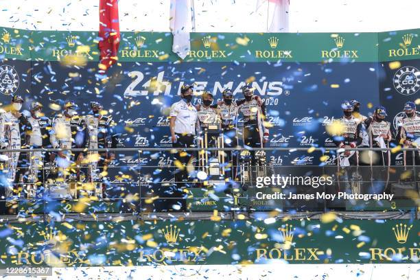 The podium : Bruno Senna of Brazil, Norman Nato of France, Gustavo Menezes of the USA Rebellion Racing, second; Kazuki Nakajima of Japan, Sebastien...