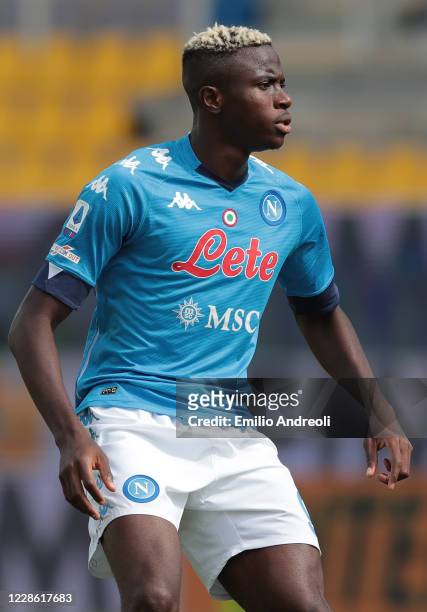 Victor Osimhen of SSC Napoli looks on during the Serie A match between Parma Calcio and SSC Napoli at Stadio Ennio Tardini on September 20, 2020 in...
