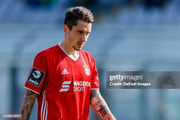 Adrian Fein of FC Bayern Muenchen II looks on during the 3. Liga match between Bayern Muenchen II and Tuerkguecue Muenchen at Stadion an der...