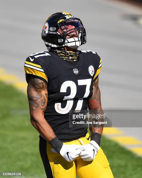 Jordan Dangerfield of the Pittsburgh Steelers reacts after a safety during the fourth quarter against the Denver Broncos at Heinz Field on September...