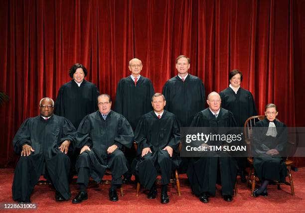 The Justices of the US Supreme Court sit for their official photograph on October 8, 2010 at the Supreme Court in Washington, DC. Front row :...