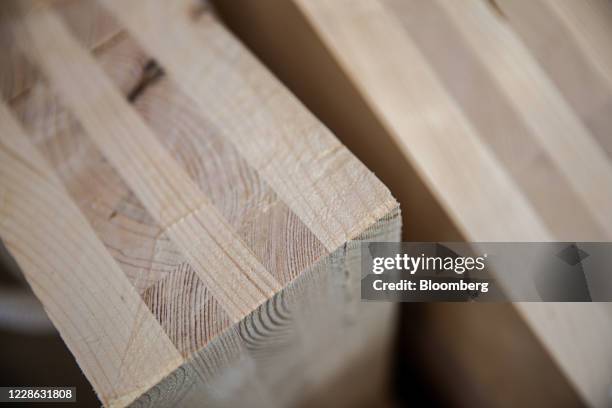 Panels of cross-laminated timber sit at the KLH Massivholz GmbH cross-laminated timber factory in Teufenbach-Katsch, Austria, on Wednesday, June 24,...