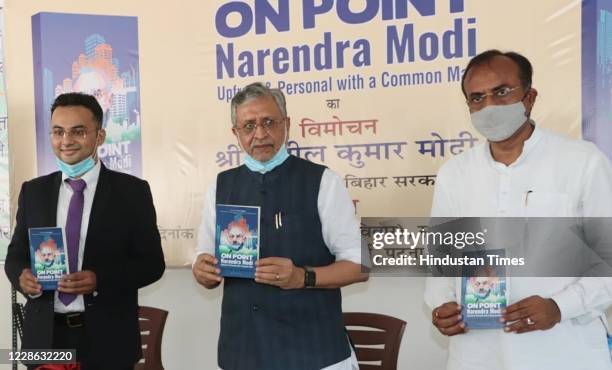 Bihar Deputy Chief Minister Sushil Kumar Modi releasing a book titled On Point Narendra Modi at Deshratna Marg, on September 20, 2020 in Patna, India.