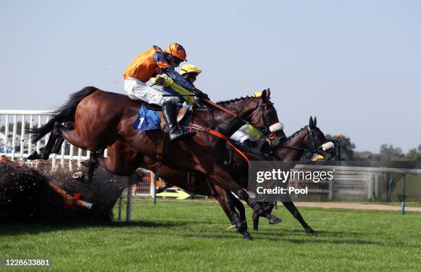 Tayzar ridden by Theo Gillard on their way to winning the Biffa Waste Services Novices' Handicap Hurdle at Warwick Racecourse on September 21, 2020...