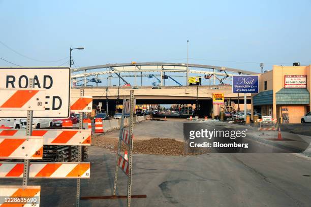 Road is closed off for construction in Minneapolis, Minnesota, U.S., on Saturday, Sept. 19, 2020. In 2020, the pandemic and its resulting recession...