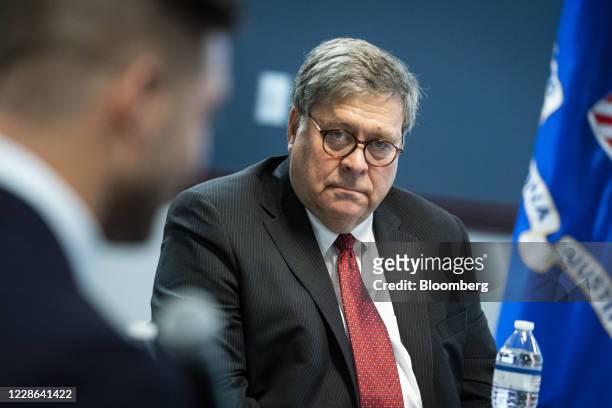 William Barr, U.S. Attorney general, listens during a roundtable discussion with federal, state, and local officials at the U.S. Attorney's Office in...