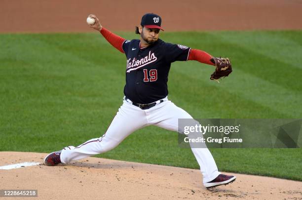 Anibal Sanchez of the Washington Nationals pitches in the first inning against the Philadelphia Phillies at Nationals Park on September 21, 2020 in...