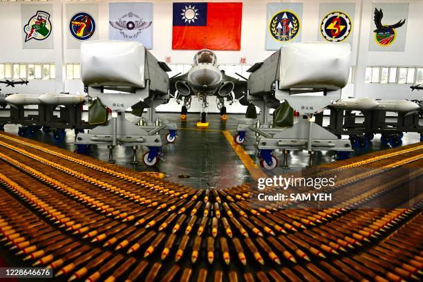 Domestically-produced F-CK-1 indigenous defence fighter jet is displayed at Penghu Air Force Base on Magong island in the Penghu islands on September...