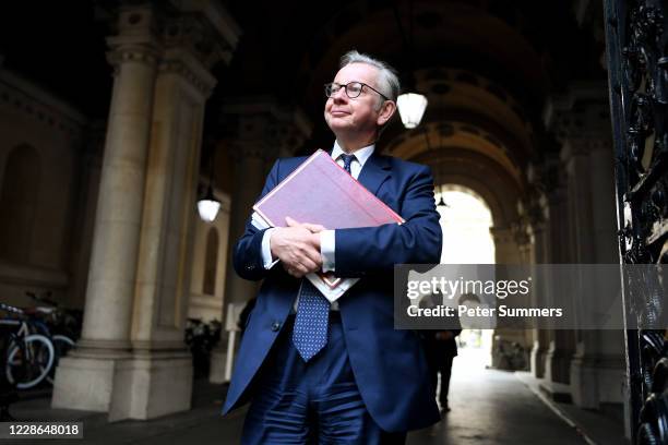 Chancellor of the Duchy of Lancaster Michael Gove walks to Downing Street after attending a cabinet meeting at the FCO on September 22, 2020 in...