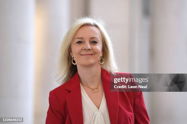 International Trade Secretary Elizabeth Truss arrives for a cabinet meeting at the FCO on September 22, 2020 in London, England. Boris Johnson met...