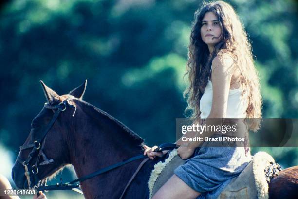 Actress Cristiana Oliveira during recordings of Pantanal, Brazilian telenovela TV serial drama , soap opera - originally aired in 1990 on Rede...