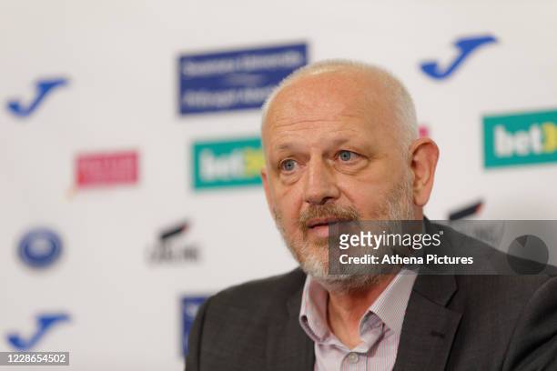 Julian Winter new CEO for Swansea City talks to reporters during a press conference at the Liberty Stadium on September 22, 2020 in Swansea, Wales.