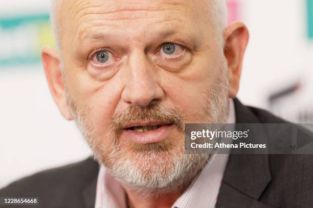 Julian Winter new CEO for Swansea City talks to reporters during a press conference at the Liberty Stadium on September 22, 2020 in Swansea, Wales.