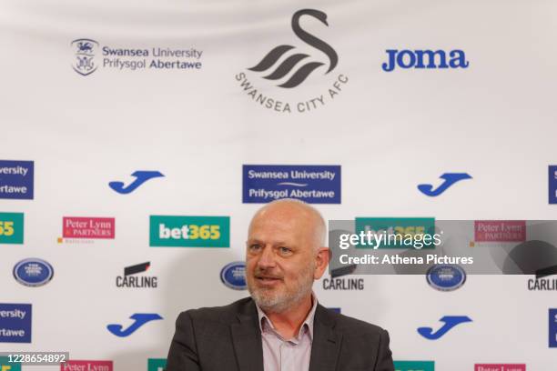 Julian Winter new CEO for Swansea City talks to reporters during a press conference at the Liberty Stadium on September 22, 2020 in Swansea, Wales.