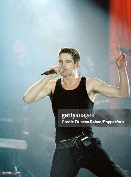 Jason Orange of Take That performing during "The Party Tour" at Hylands Park in Chelmsford, England on August 26, 1993.