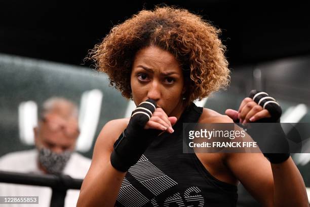 French Boxing champion Estelle Mossely takes part in a training session in Paris on September 22, 2020 ahead of her International Heavyweight fight...