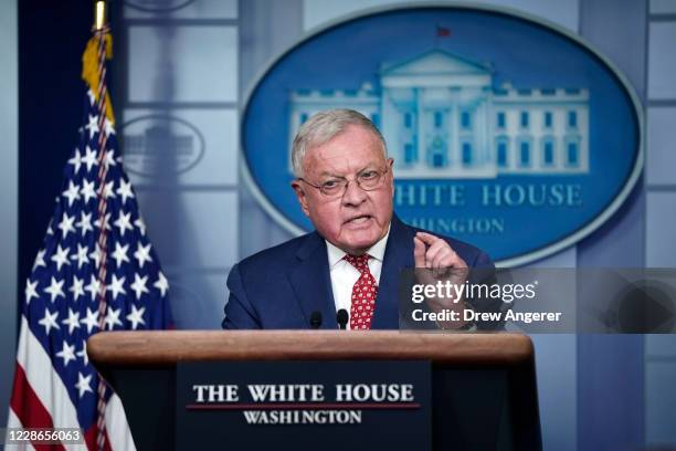 Retired Lt. Gen. Keith Kellogg, National Security Advisor to Vice President Mike Pence, speaks during a press briefing at the White House on...